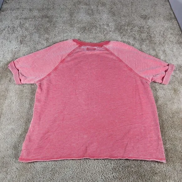 American Eagle Women's Short Sleeve Sweatshirt Medium Red Distressed #180 - Picture 5 of 8